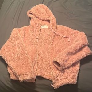 Fuzzy oversized zip up hoodie